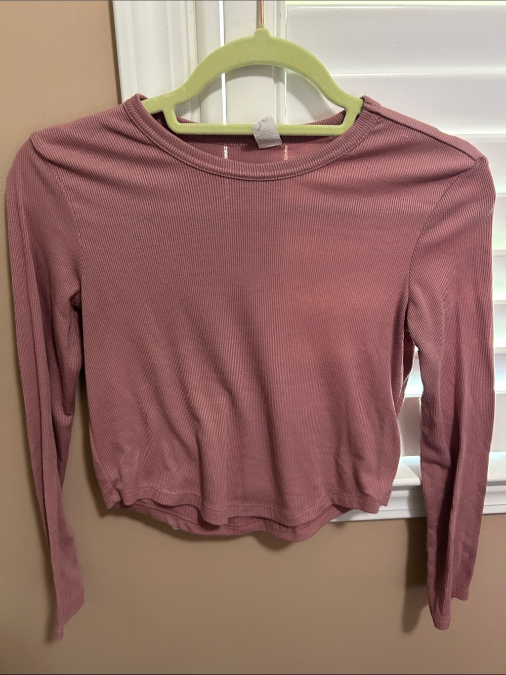 Old Navy Ribbed Long Sleeve Crewneck Top - Dusty Rose Mauve